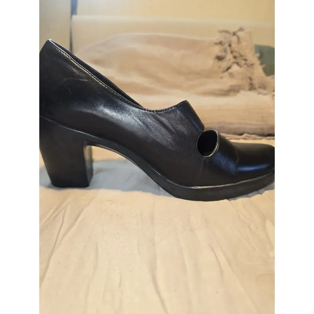 Black leather Mary Jane Dansko chunky block heel womens shoes pumps sz 38 7.5